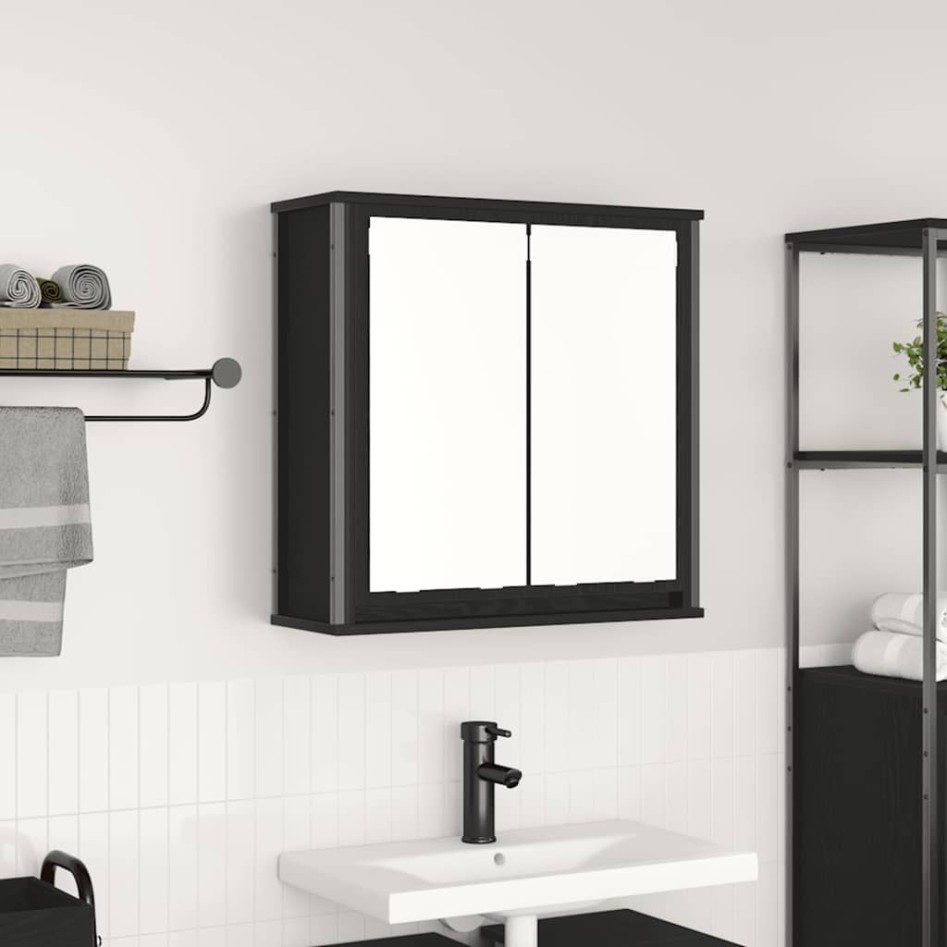 Mueble de baño de pared con espejo roble negro 60x21x60