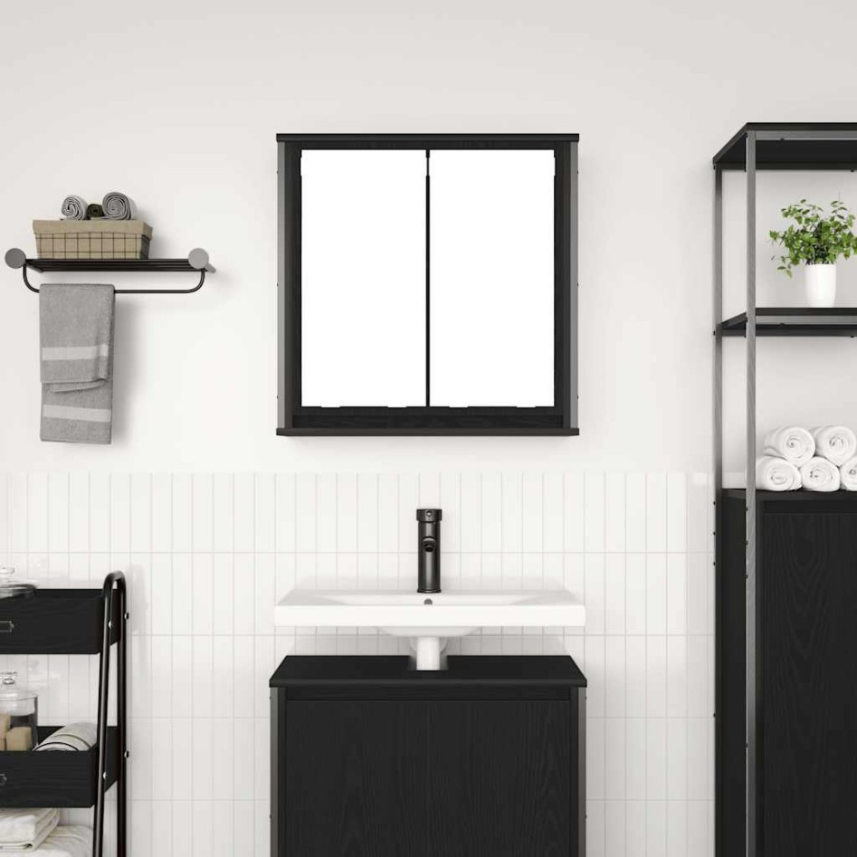 Mueble de baño de pared con espejo roble negro 60x21x60