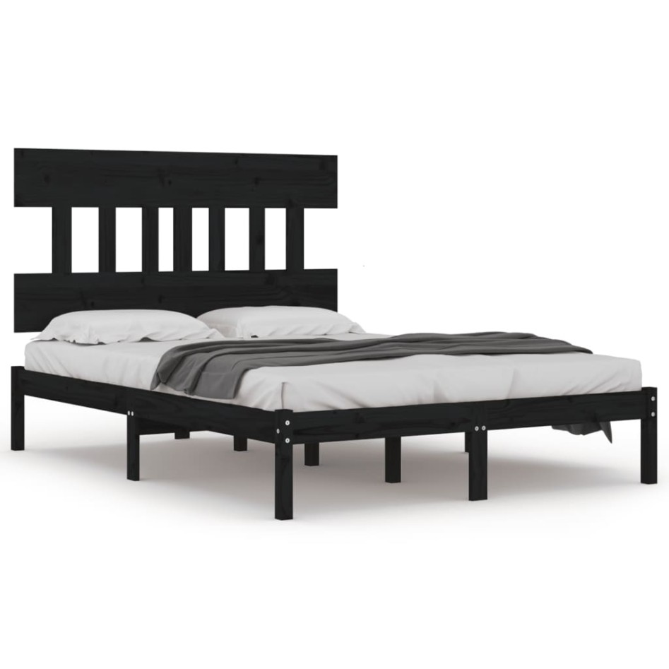 Estructura de cama madera maciza negro Supe King 180x200