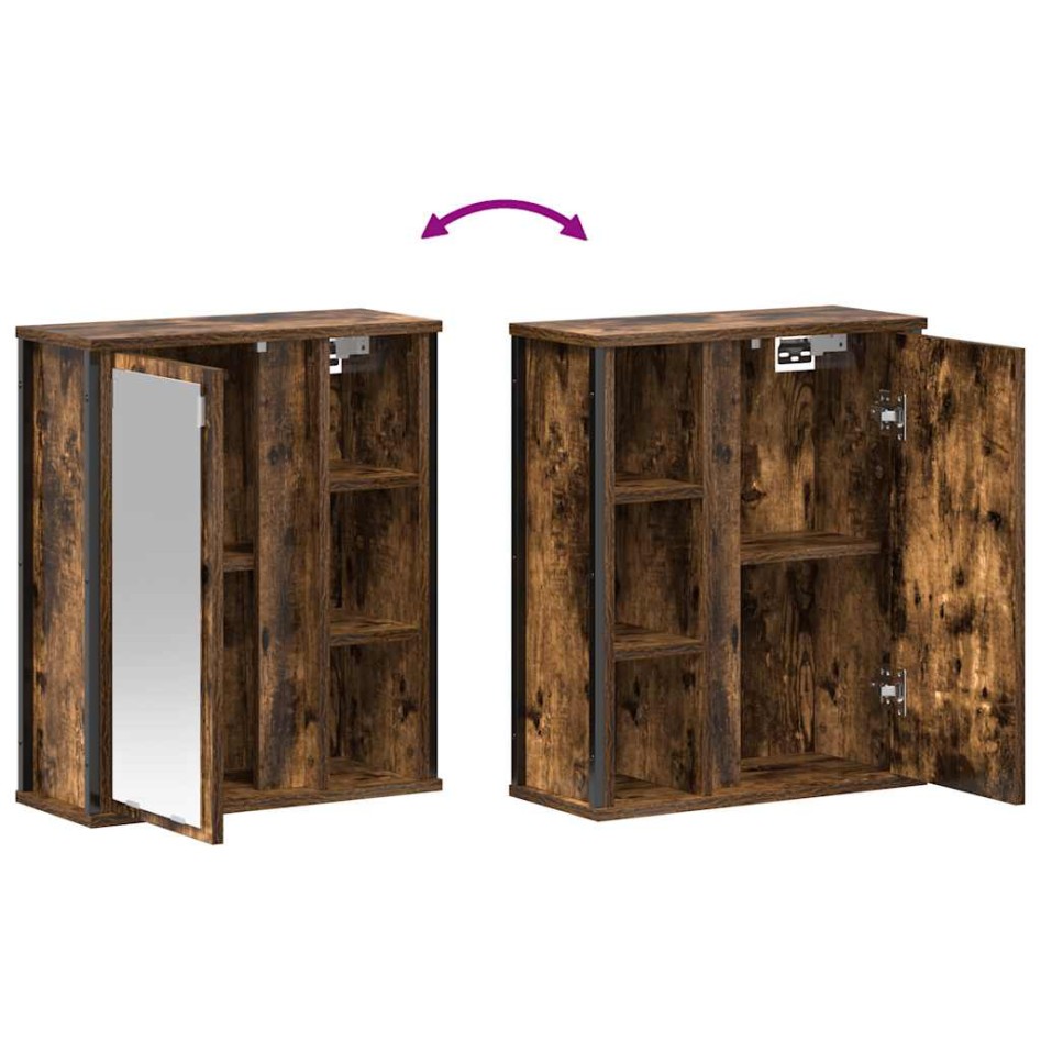 Mueble de baño de pared con espejo roble ahumado 50x21x60