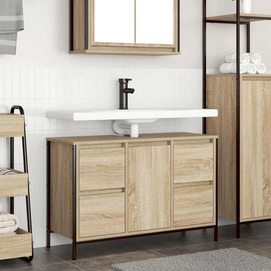 Mueble de lavabo con cajones roble Sonoma 90x34,5x60