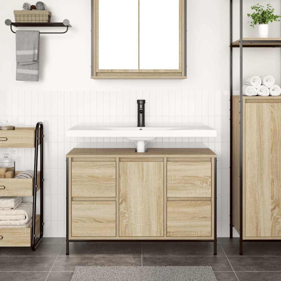 Mueble de lavabo con cajones roble Sonoma 90x34,5x60