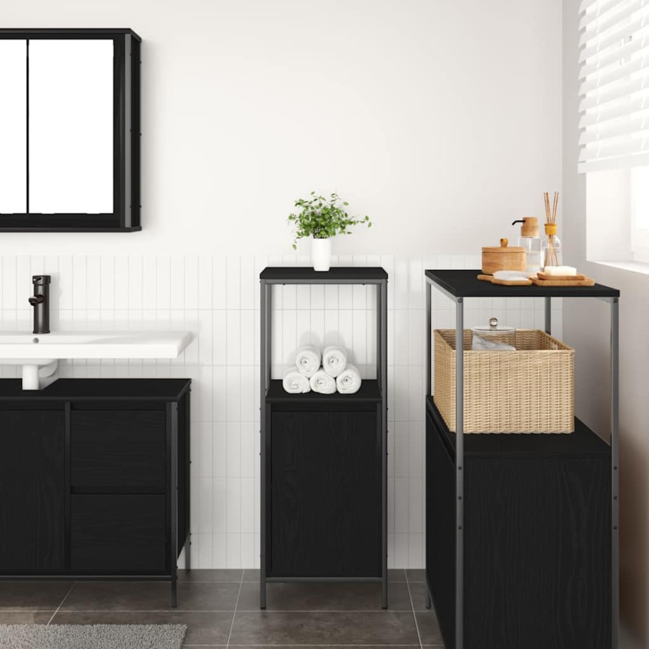 Mueble de baño con estantes roble negro 36x35x95