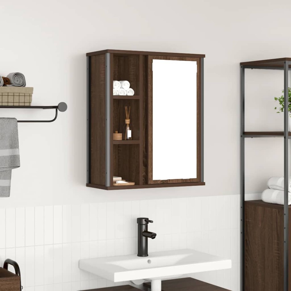 Mueble de baño de pared con espejo roble marrón 50x21x60