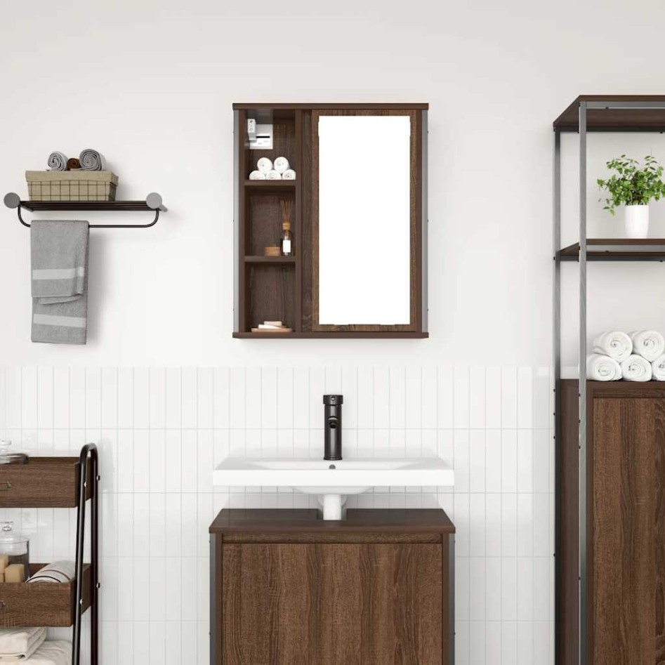 Mueble de baño de pared con espejo roble marrón 50x21x60