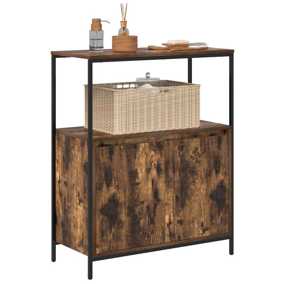 Mueble de baño con estantes roble ahumado 76,5x35x95