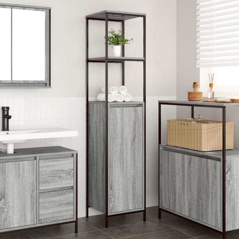 Mueble de baño con estantes gris Sonoma 36x35x165