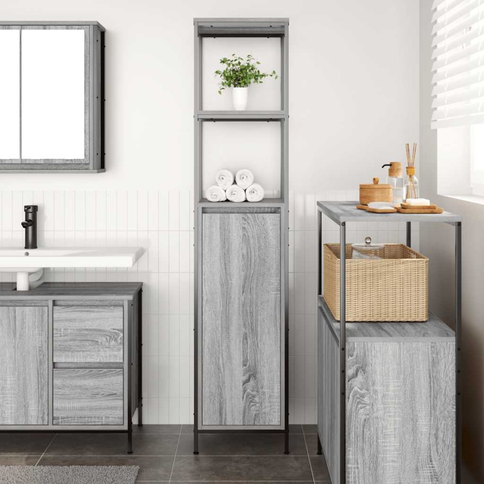 Mueble de baño con estantes gris Sonoma 36x35x165