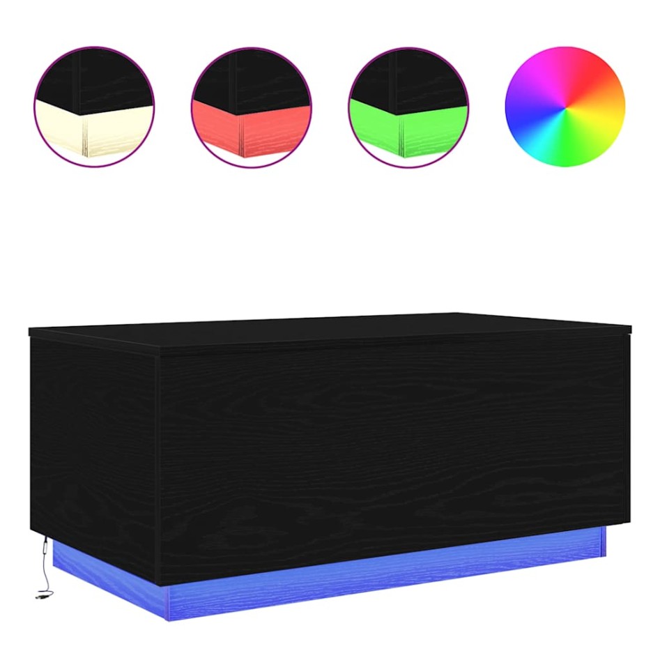 Mesa de centro con luces LED roble negro 90x50x40