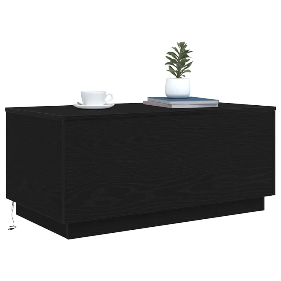 Mesa de centro con luces LED roble negro 90x50x40