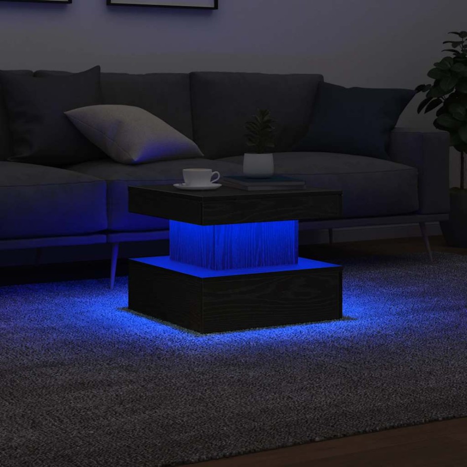 Mesa de centro con luces LED roble negro 50x50x40