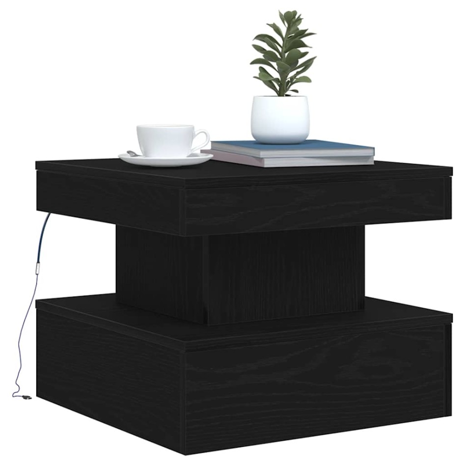 Mesa de centro con luces LED roble negro 50x50x40