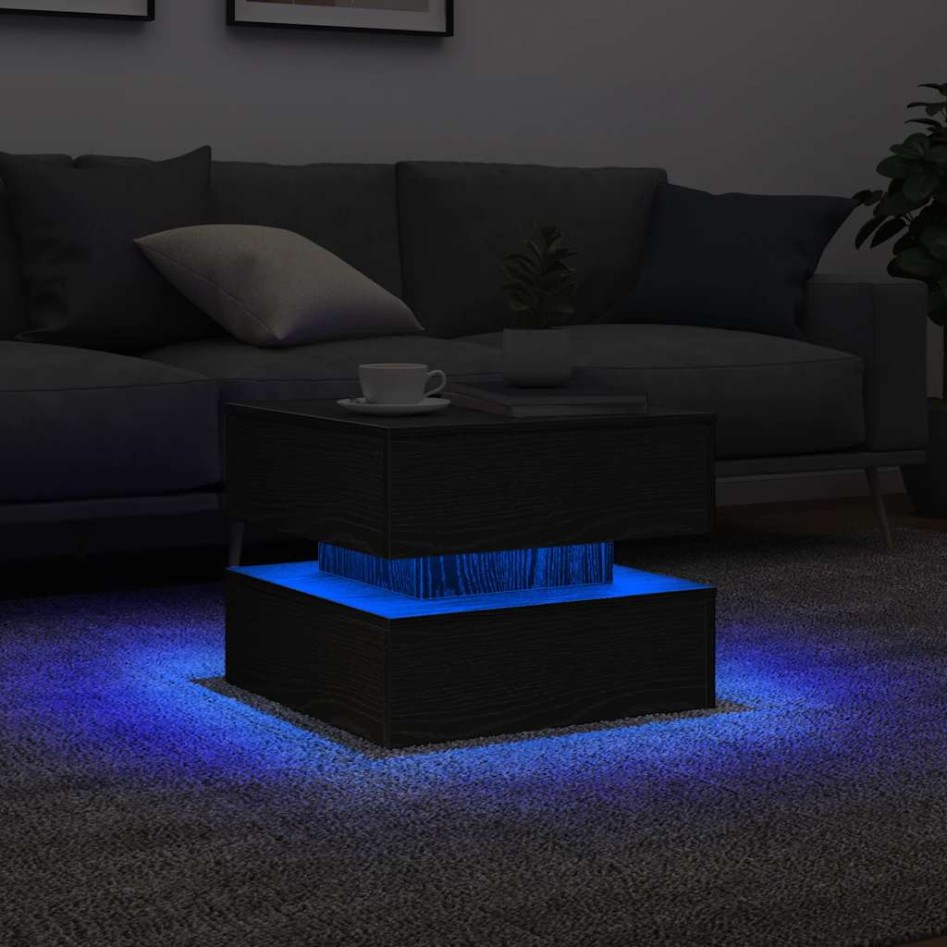 Mesa de centro con luces LED roble negro 50x50x40