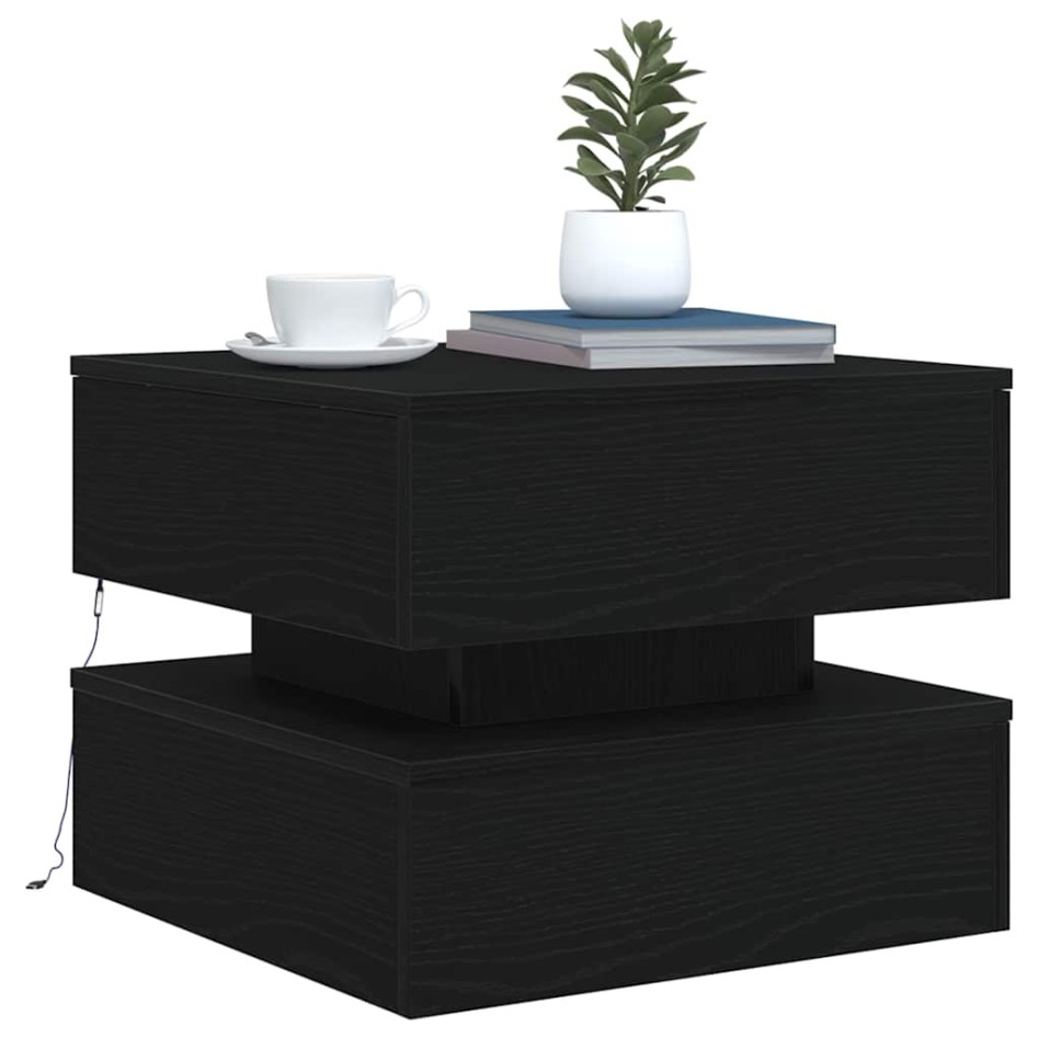 Mesa de centro con luces LED roble negro 50x50x40