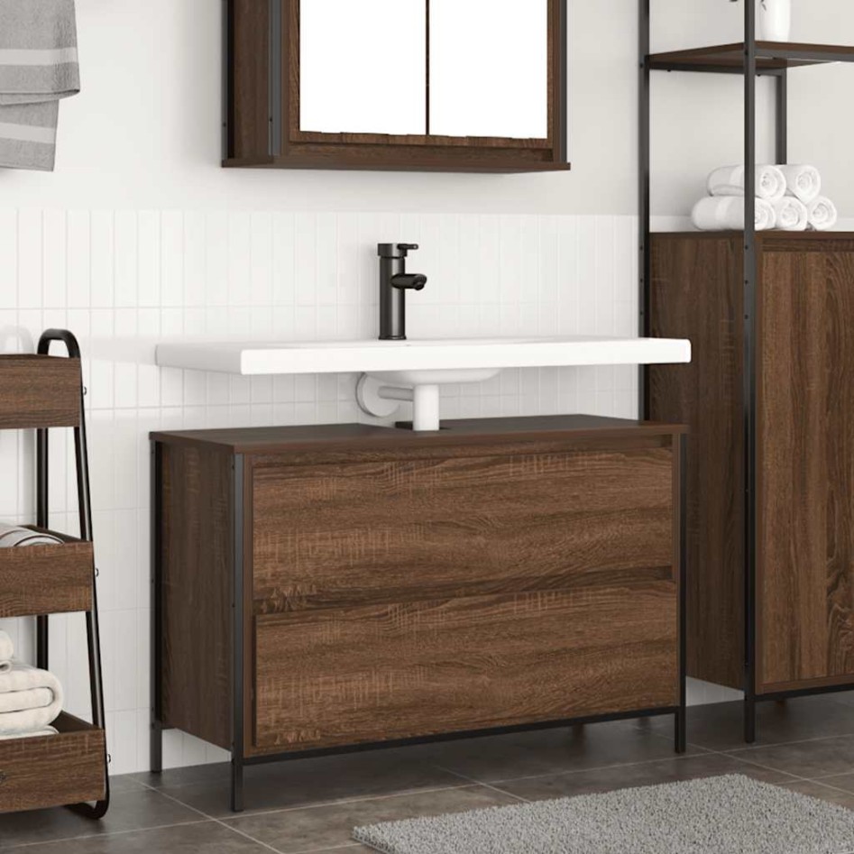 Mueble de baño con lavabo y cajones roble marrón 90x34,5x60