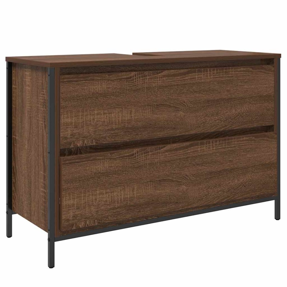 Mueble de baño con lavabo y cajones roble marrón 90x34,5x60