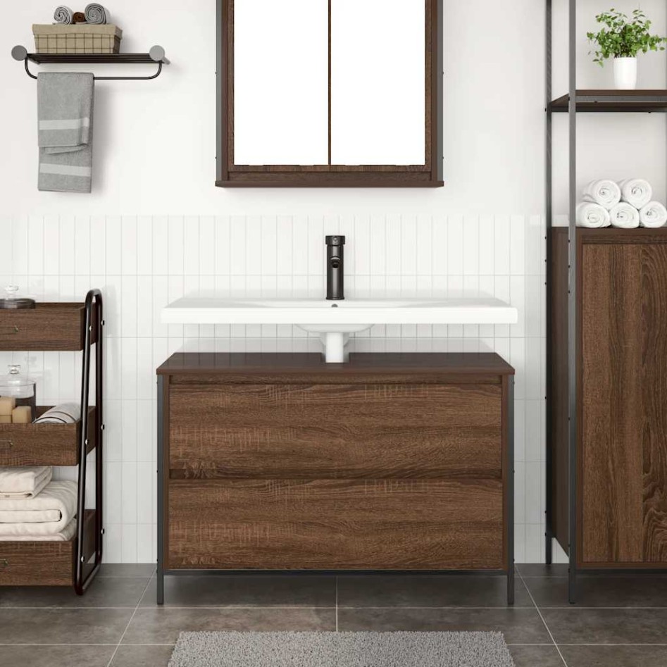 Mueble de baño con lavabo y cajones roble marrón 90x34,5x60