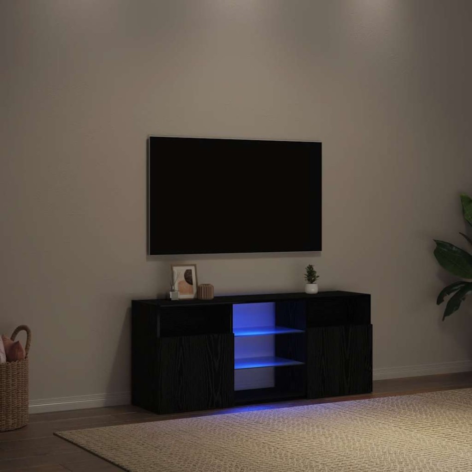 Mueble de TV con luces LED roble negro 120x30x50