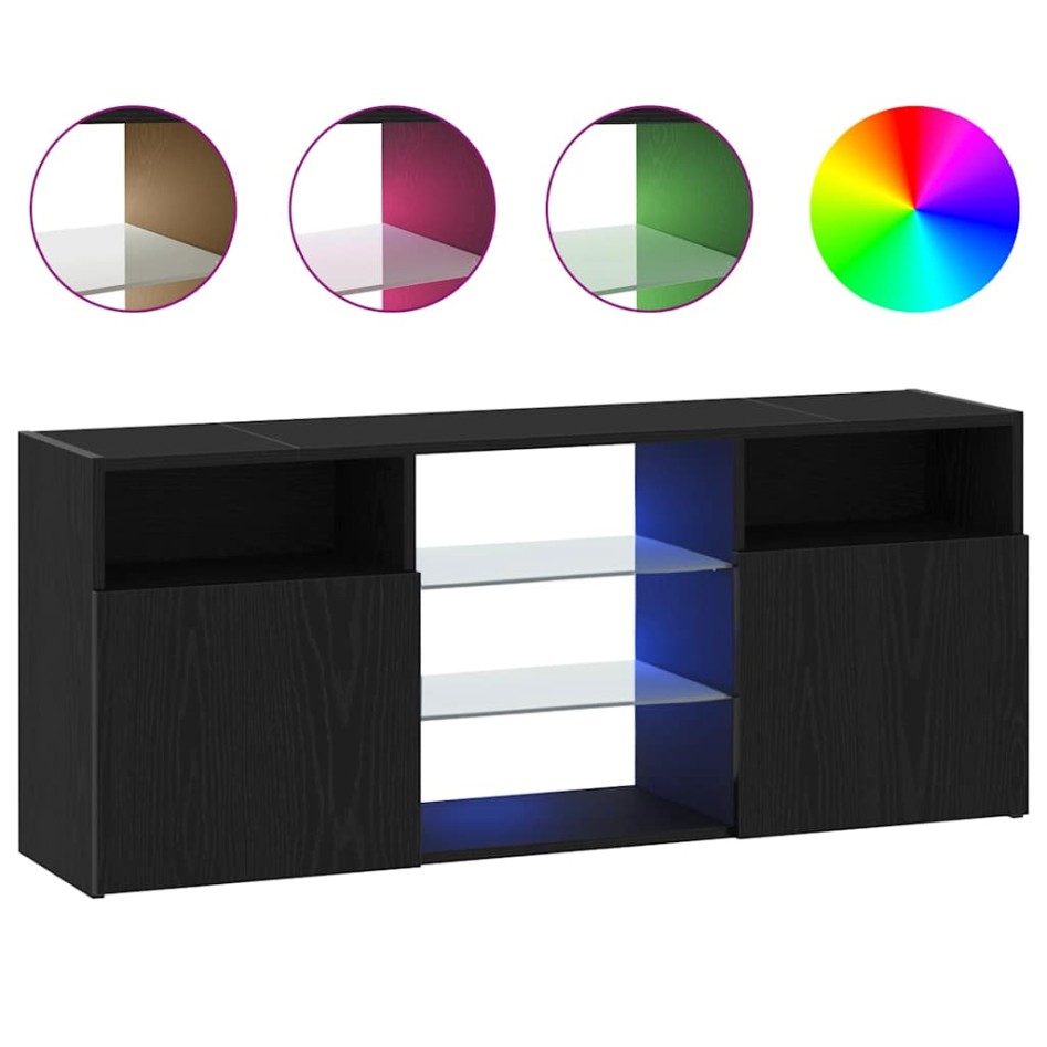 Mueble de TV con luces LED roble negro 120x30x50