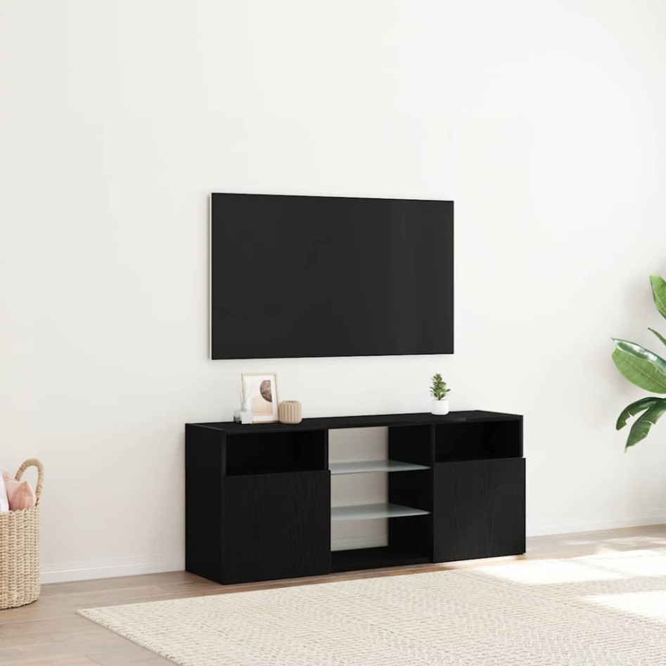 Mueble de TV con luces LED roble negro 120x30x50