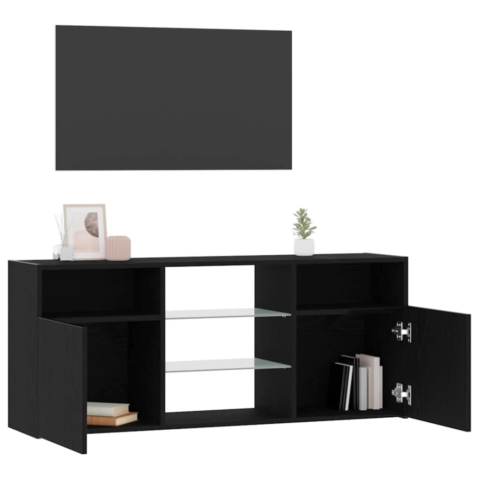 Mueble de TV con luces LED roble negro 120x30x50