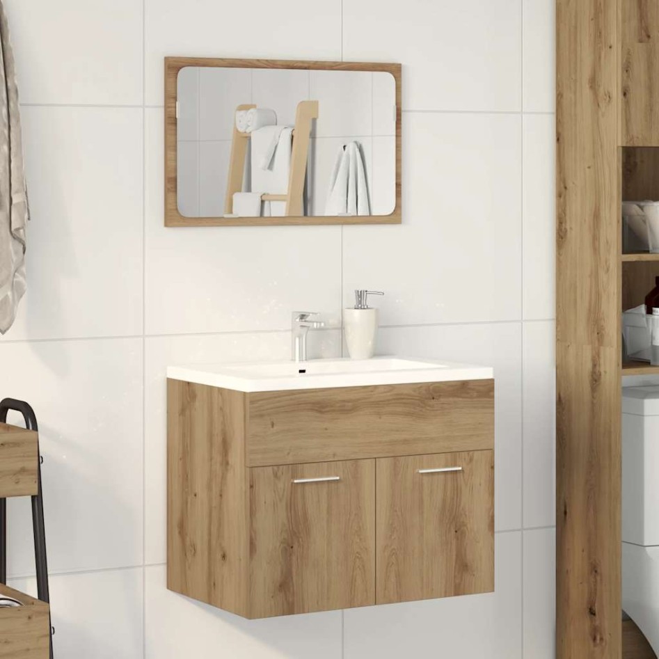 Juego de muebles baño 2 piezas madera ingeniería roble