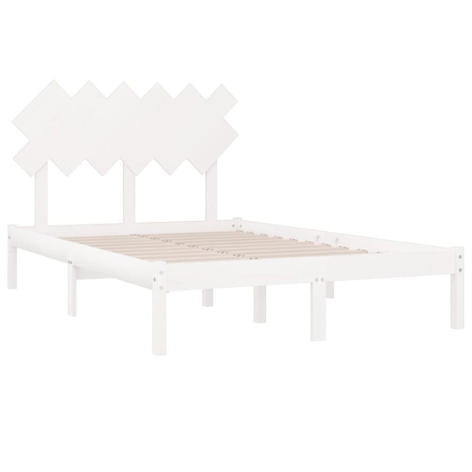 Estructura cama doble pequeña madera maciza blanco 120x190
