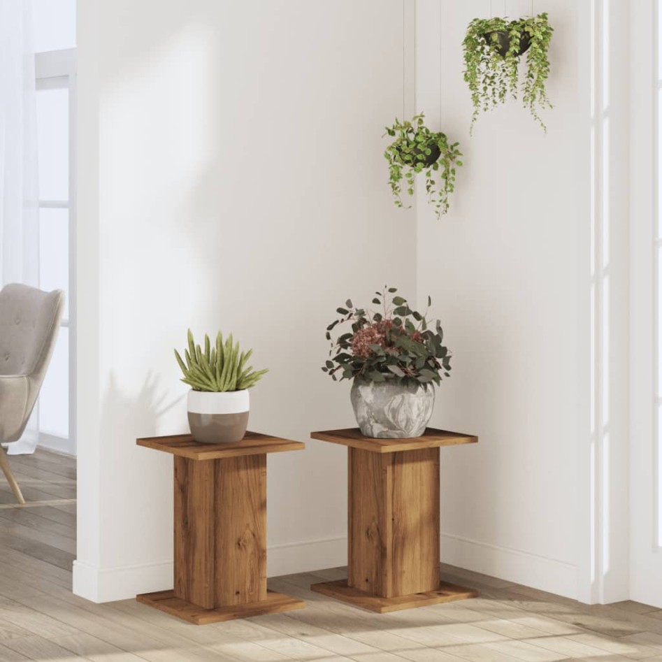 Soportes para plantas 2 uds madera roble artisian 30x30x40