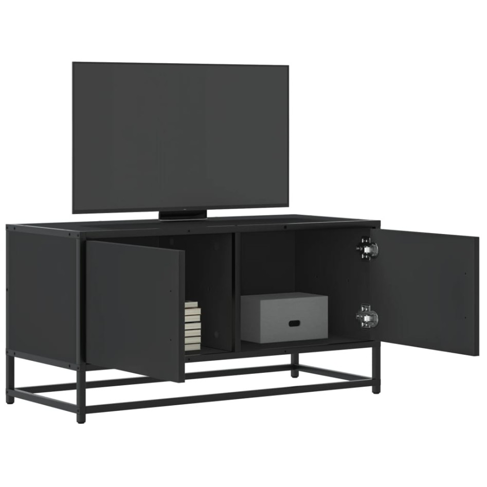 Mueble de TV madera de ingeniería y metal negro 80x34,5x40