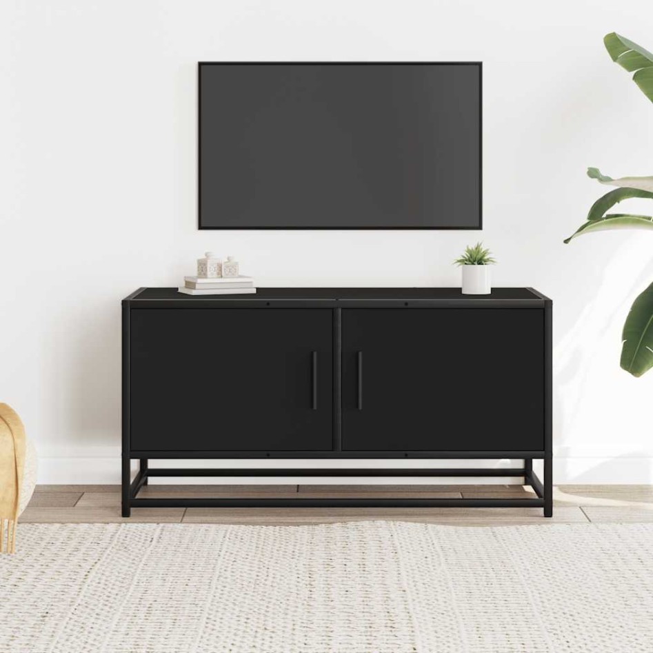 Mueble de TV madera de ingeniería y metal negro 80x34,5x40