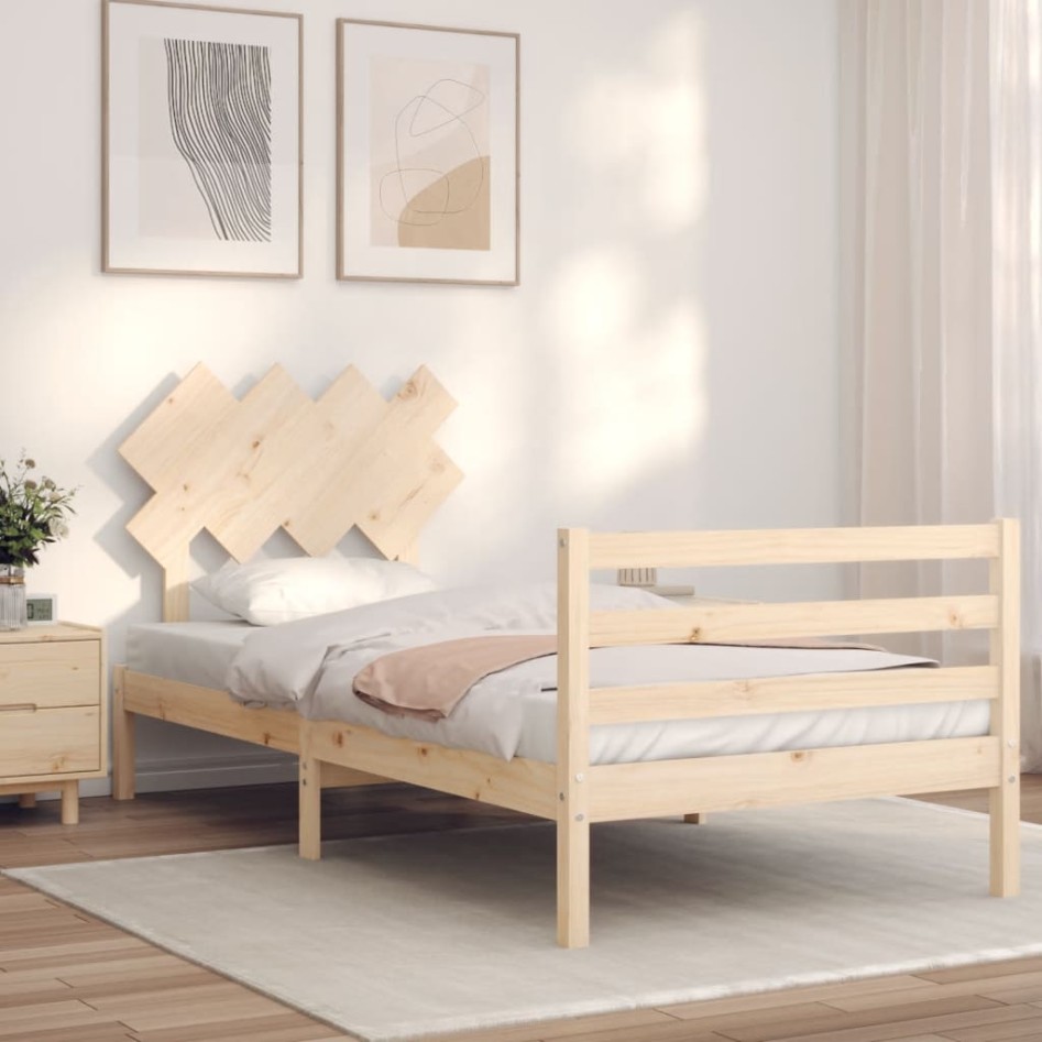 Estructura de cama con cabecero madera maciza 90x200