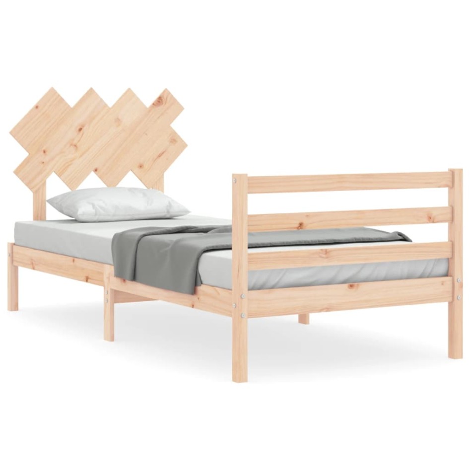 Estructura de cama con cabecero madera maciza 90x200