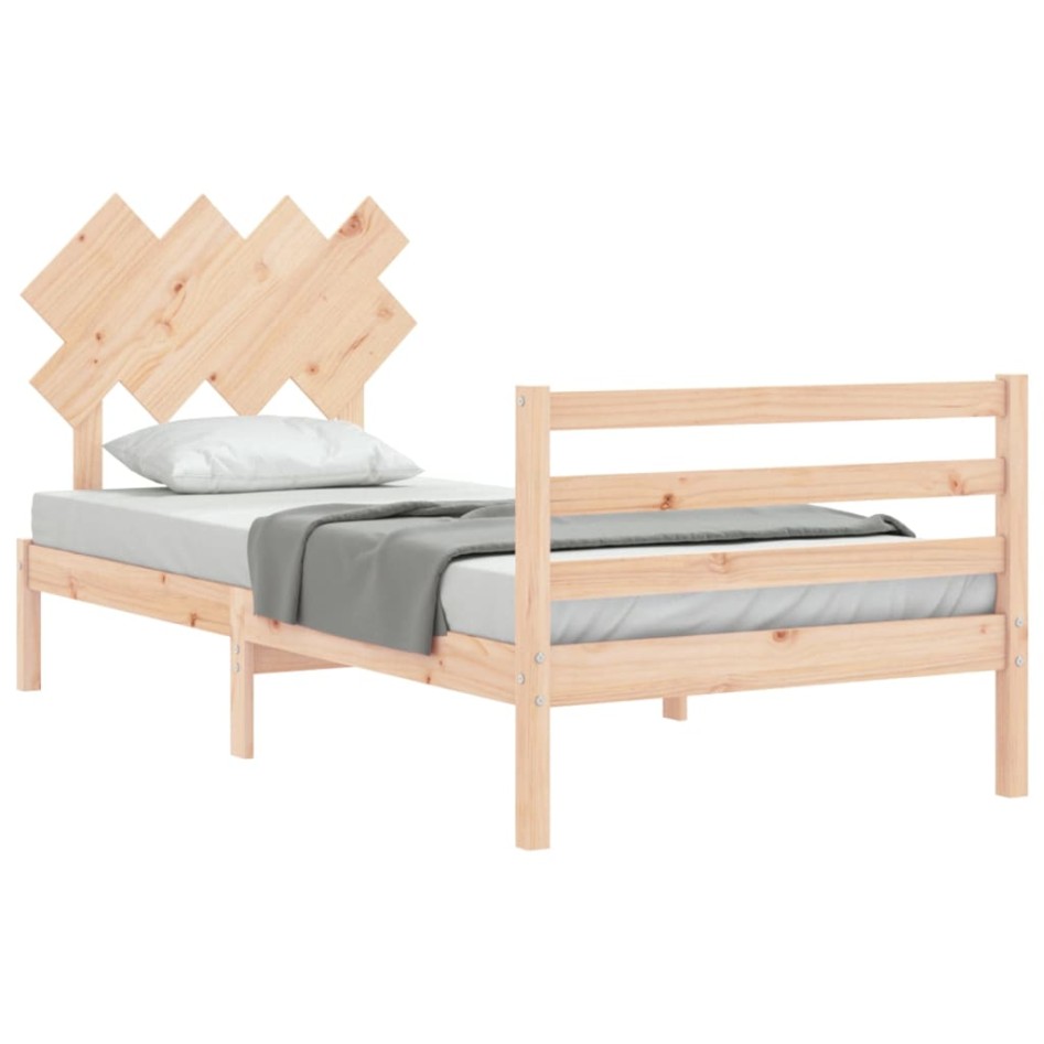 Estructura de cama con cabecero madera maciza 90x200