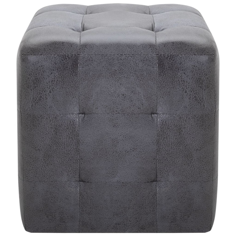 Puf 2 unidades piel de ante artificial gris 30x30x30