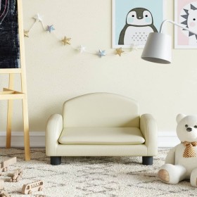 Sofá para niños de cuero sintético crema 50x40x30