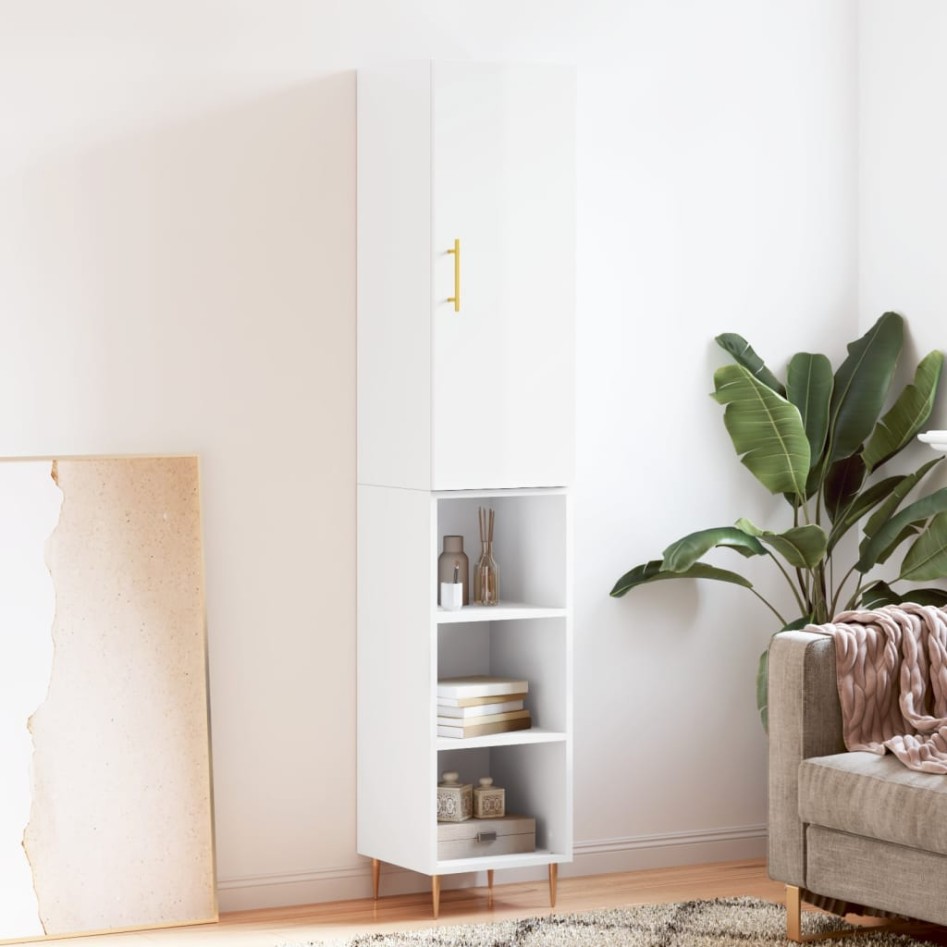 Aparador alto madera contrachapada blanco brillo 34,5x34x180