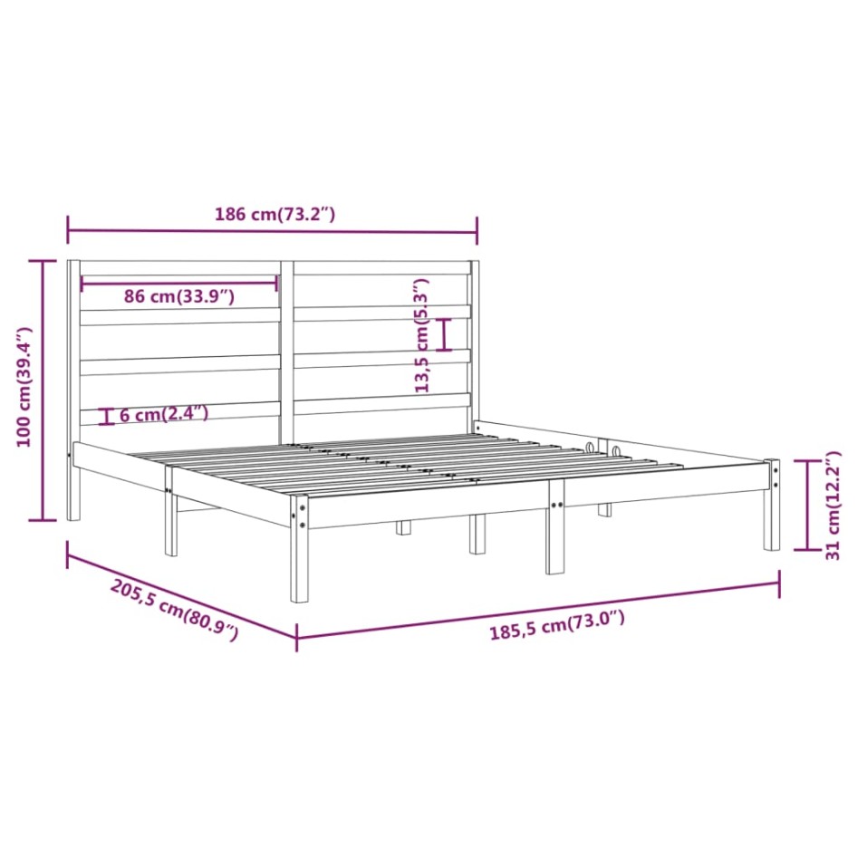 Estructura de cama madera maciza blanco Supe King 180x200
