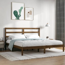 Estructura de cama madera maciza de pino marrón miel 200x200