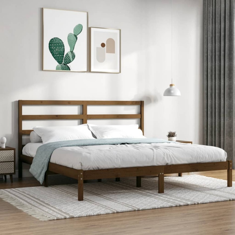 Estructura de cama madera maciza de pino marrón miel 200x200