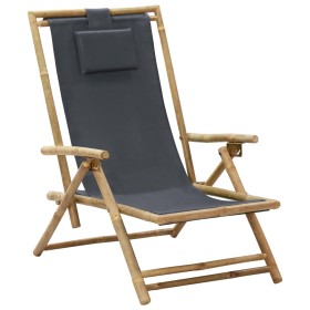 Silla de relax reclinable de bambú y tela gris