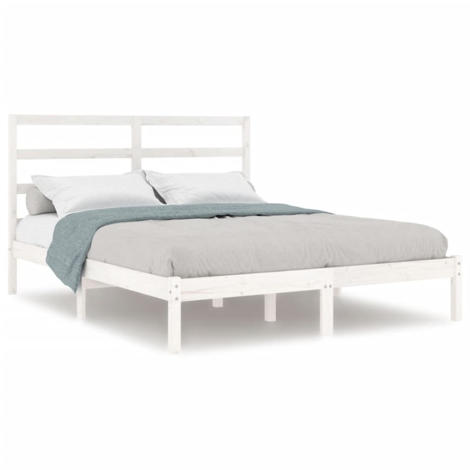 Estructura de cama de madera de pino maciza blanca 140x190