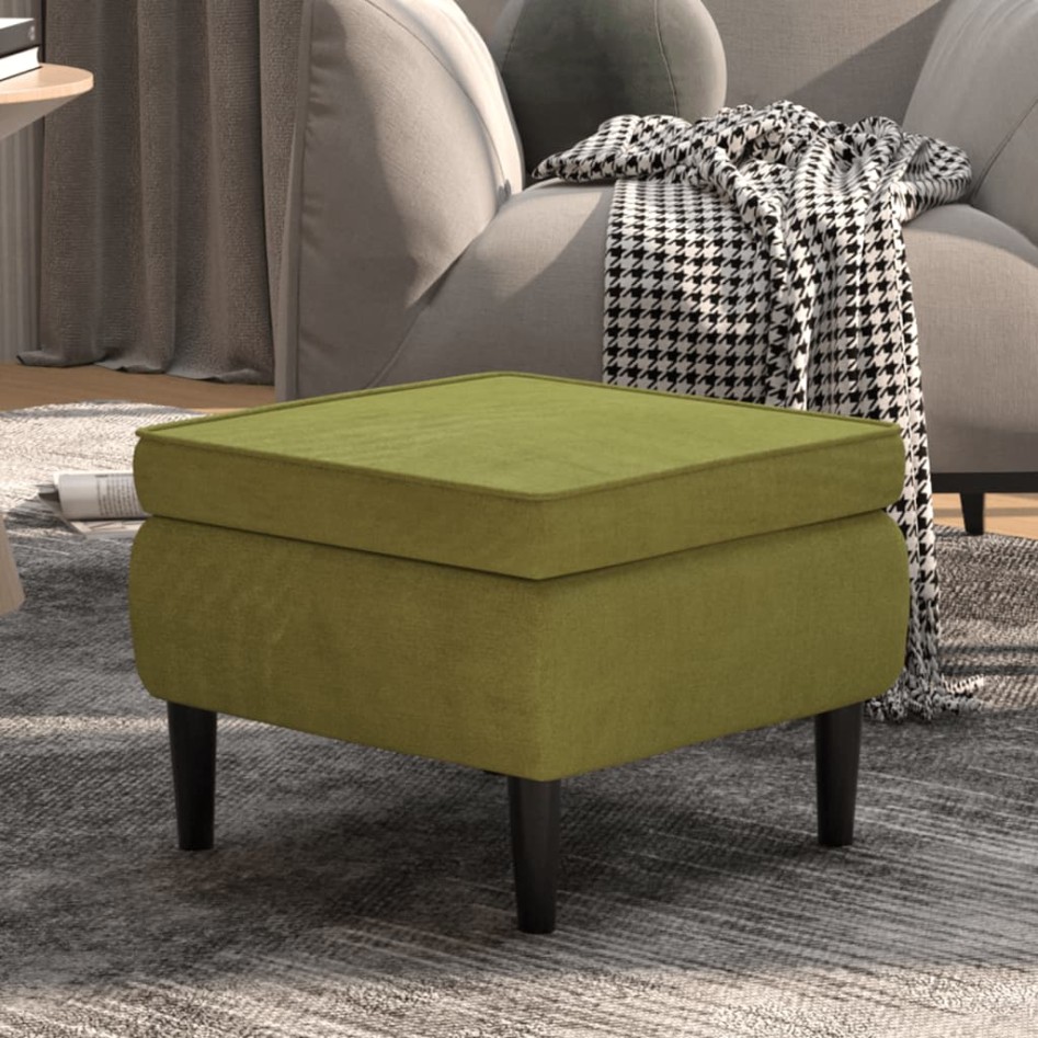 Taburete con patas de madera terciopelo verde