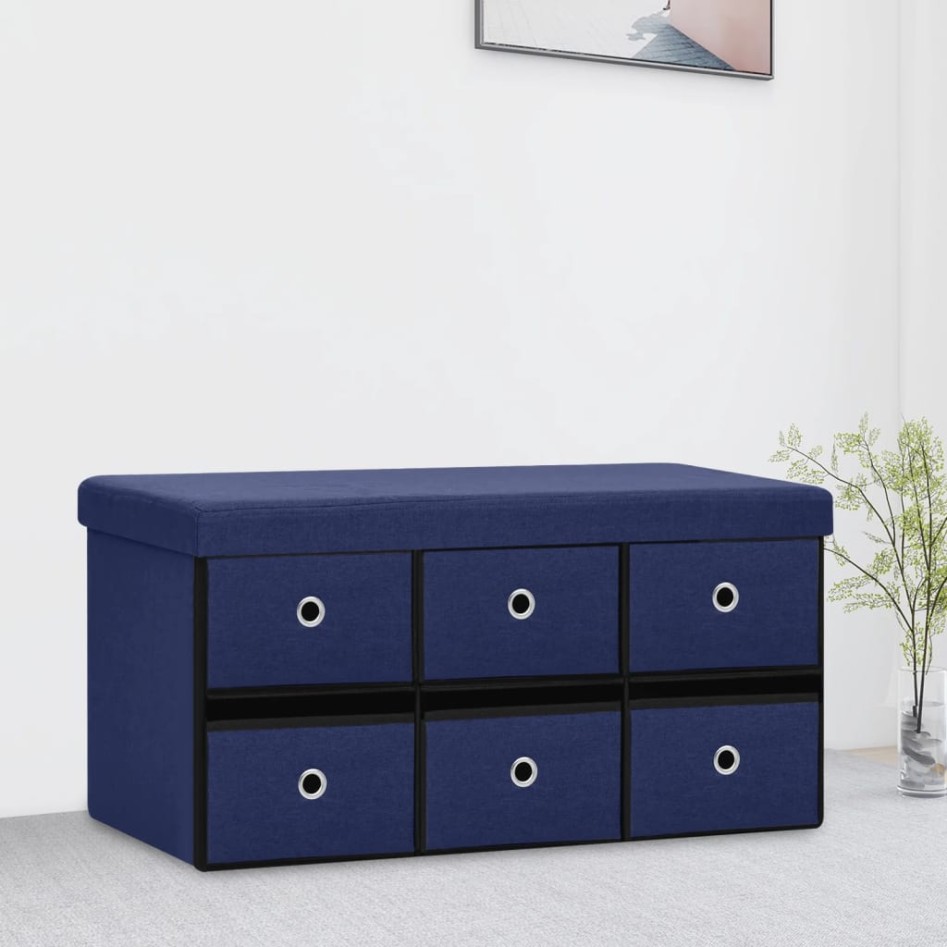 Banco de almacenaje plegable lino sintético azul 76x38x38