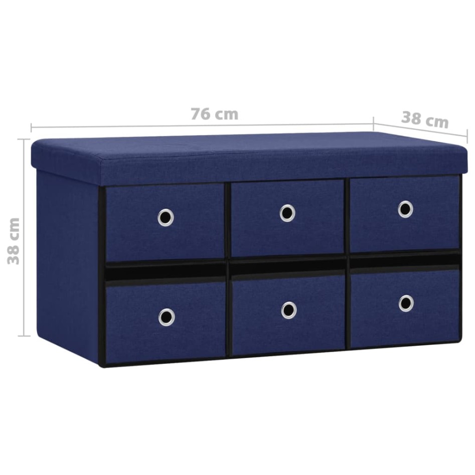 Banco de almacenaje plegable lino sintético azul 76x38x38