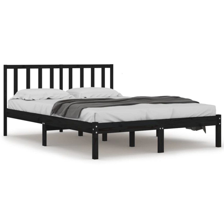 Estructura de cama de madera maciza de pino negra 140x190