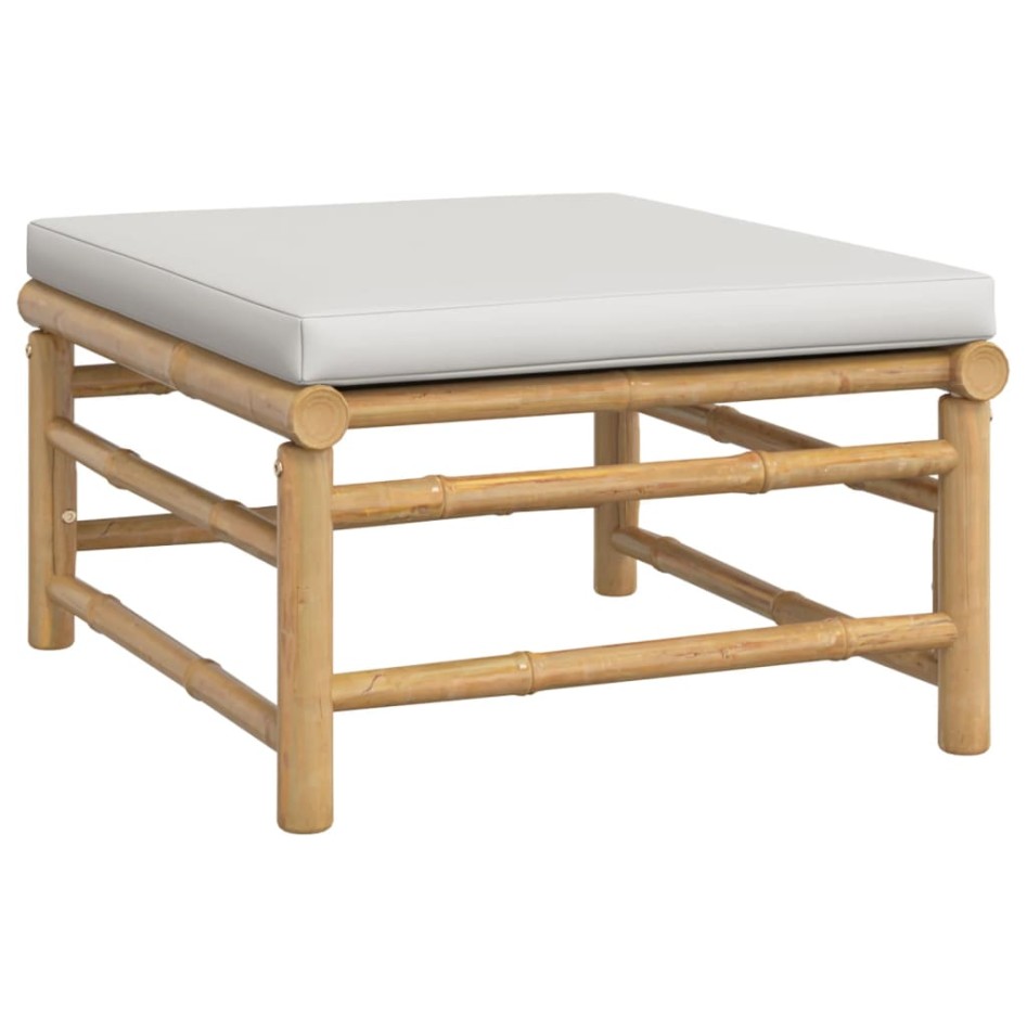 Reposapiés de jardín bambú con cojín gris