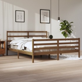 Estructura de cama madera maciza de pino marrón miel 200x200
