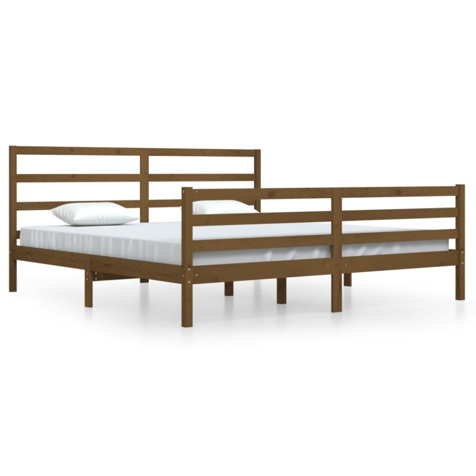 Estructura de cama madera maciza de pino marrón miel 200x200