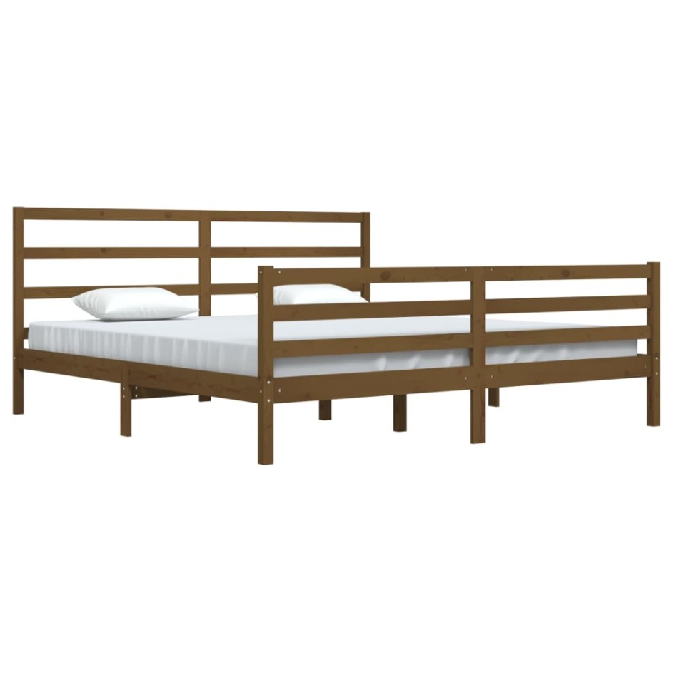 Estructura de cama madera maciza de pino marrón miel 200x200