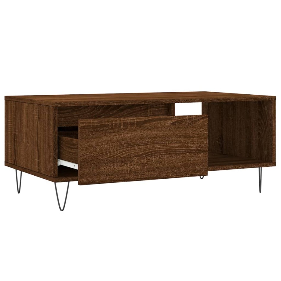 Mesa de centro madera contrachapada marrón roble 90x50x36,5